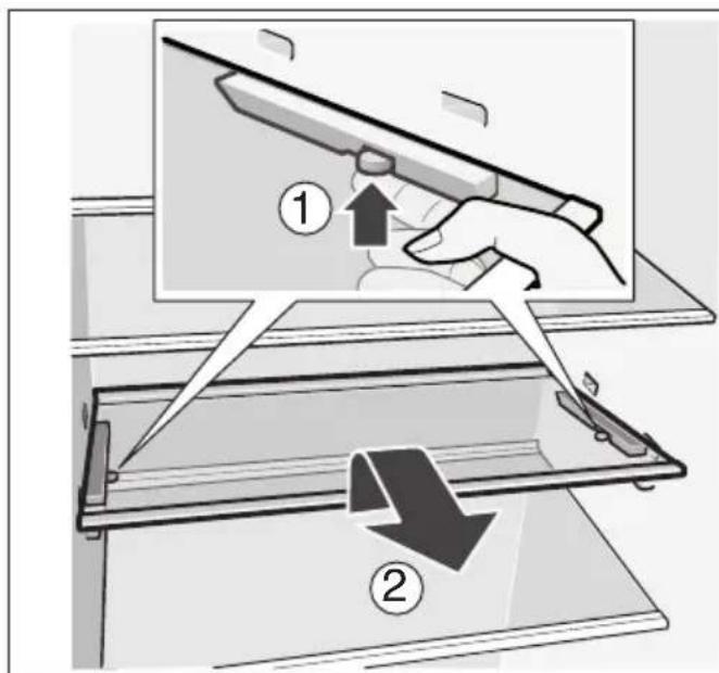 Diagram illustrating a hand using a tool to cut a device, labeled with step ① and step ②.