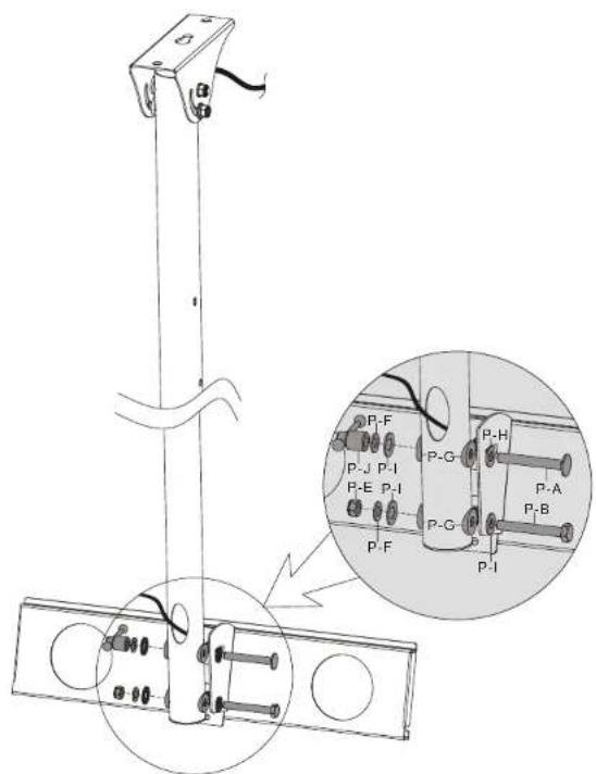 Technical diagram of a mechanical assembly with labeled components and a magnified inset showing detailed views.