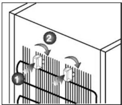 Diagram showing airflow or heat transfer in a container with labeled components and directional arrows