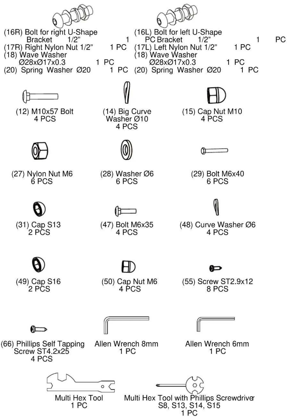 Life Gear Streamline First Elliptical Transorbit 93565 - HARDWARE PACKING LIST - 1