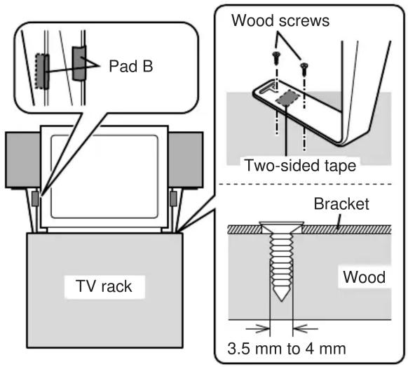 Pad B TV rack Wood screws Two-sided tape Bracket Wood 3.5 mm to 4 mm