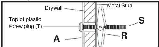 Drywall Metal Stud Top of plastic screw plug (T) A S R