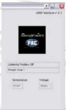 JUMP Interface v1.0.3 BASING ACCESS PAC Listening Position: Off Reset User 1 Temperature 11:26 Voltage 13.3+