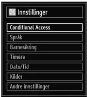 Innstillinger Conditional Access Språk Barnesikring Timere Dato/Tid Kilder Andre innstillinger
