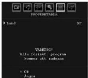 PROGRAMTABLA ► Land SP VÄRNING! Alla förinst. program kommer att raderas * Ok Angra
