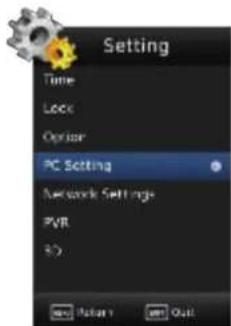 Setting Time Lock Option PC Setting Network Settings PVR IO OK Return Help Quit