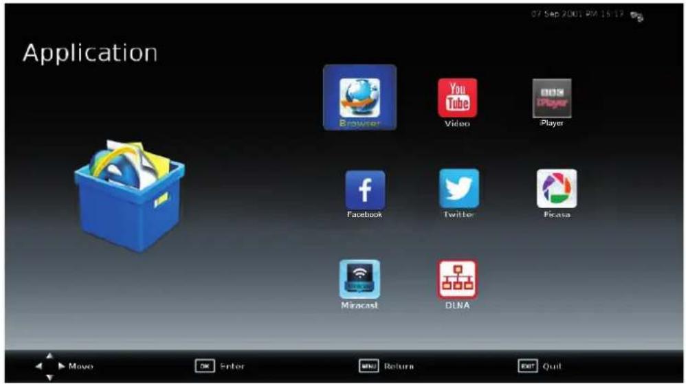 Application 07 Sep 2001 PM 15:17 Browser YouTube iPlayer Facebook Twitter Picasa Miracasi DUNA