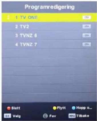 Programredigering 1 TV ONE 2 TV2 3 TVNZ 6 4 TVNZ 7 Slett Flytt Hopp o... Velg Fav MND Tilbake