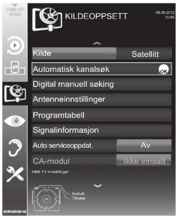GRUNDIG 32 VLE 8335 BP - Søke etter digitale TV-kanaler fra en satellitt automatisk - 1