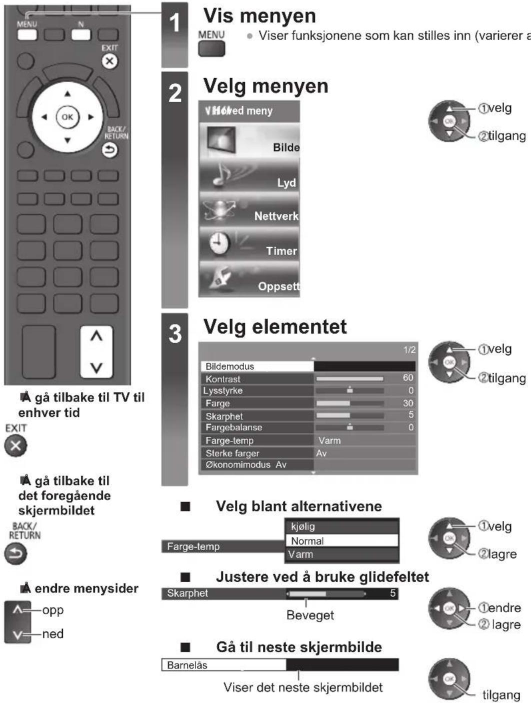 PANASONIC Viera TX-L47ET5Y - Hvordan bruke menyfunksjonene - 1