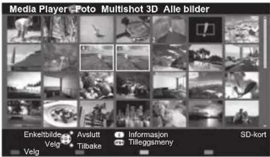 Media Player - Foto Multishot 3D Alle bilder Enkeitbilde Avslutt Informasjon SD-kort Velg Tilbake Tilleggsmeny Velg