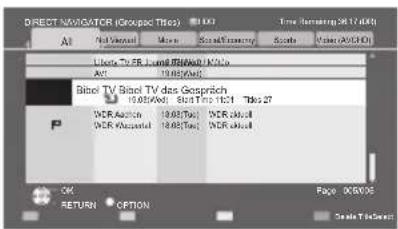 DIRECT NAVIGATOR (Group PC TBS) All Not Available More Score/Sequence Score Value (A/C/D) Liberty TV 58.100 MHz/100kHz Act 100kHz Bible TV: Biled TV das Gesprich 10.000Tec Bilts Tce 100 Tbs 27 WDR-Autlich WDR-Musual WDR-Musual WDR-Musual WDR-Musual WDR-Musual OK RETURN OPTION Page 00/00/06 Create Time/Sense
