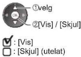 ①velg ②[Vis] / [Skjul] ✓ : [Vis] □ : [Skjul] (utelat)