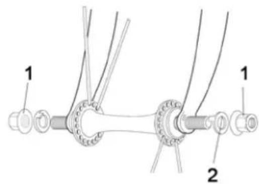 Technical diagram of a mechanical assembly with labeled parts 1 and 2