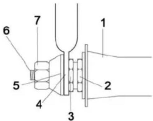 Technical diagram of a mechanical or electrical component with numbered parts labeled 1 through 7.