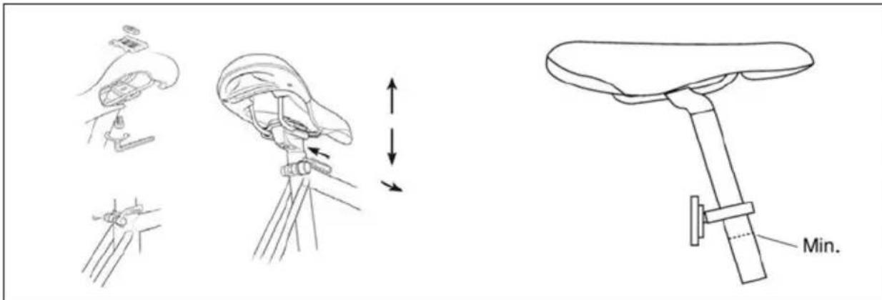 Technical diagram showing bicycle seat mounting techniques with labeled minimum component