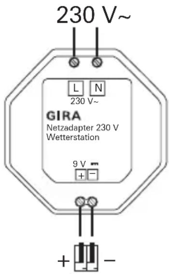 230 V~ L N 230 V~ GIRA Netzadapter 230 V Wetterstation 9 V + -
