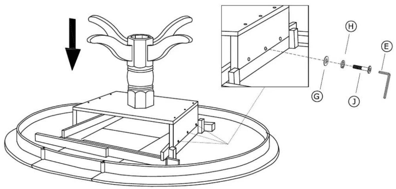 Technical diagram of a mechanical device with labeled components and an inset view showing assembly details.