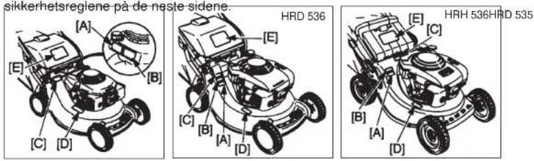 Honda HRD535 - Plassering av sikkerhetsmerker - 1