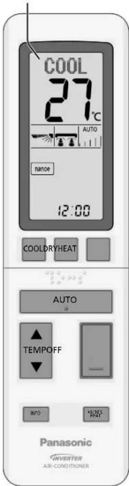 COOL 27°C AUTO nanoe 12:00 COOLDRYHEAT AUTO TEMPOFF INFO +RUNN RIGHT Panasonic INVERTER AIR-CONDITIONER