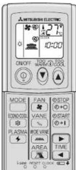 MITSUBISH ELECTRIC 127°C 10:00 ON/OFF W/8/100 MODE FAN STOP ECON COV VANE START PLASMA MODE VANE AREA TIME Save INPUT O-BOX