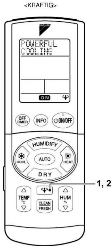 DAIKIN POWERFUL COOLING ON OFF TIMER INFO ON/OFF HUMIDIFY AUTO HEAT COOL D R Y TEMP °C CLEAN FRESH 1, 2 HUM %