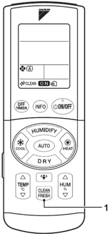 DAIKIN A CLEAN ON OFF TIMER INFO ON/OFF HUMIDIFY AUTO HEAT COOL D R Y TEMP °C CLEAN FRESH HUM %