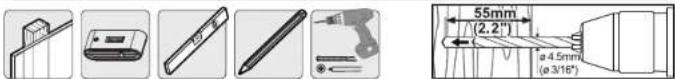 Technical diagram showing various tool and component views with dimensions and labels