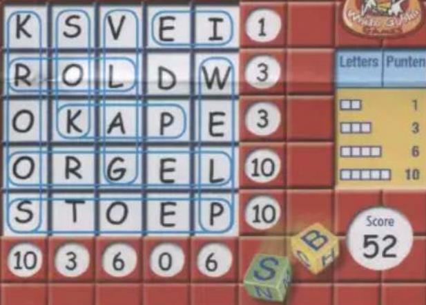 K S V E I 1 R O L D W 3 O K A P E 3 O R G E L 10 S T O E P 10 10 3 6 0 6 Letters Punten 1 3 6 10 Score 52
