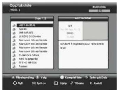 SAGEM DTR 94250 HD - 11-4 OPPTAKSLISTE - 2