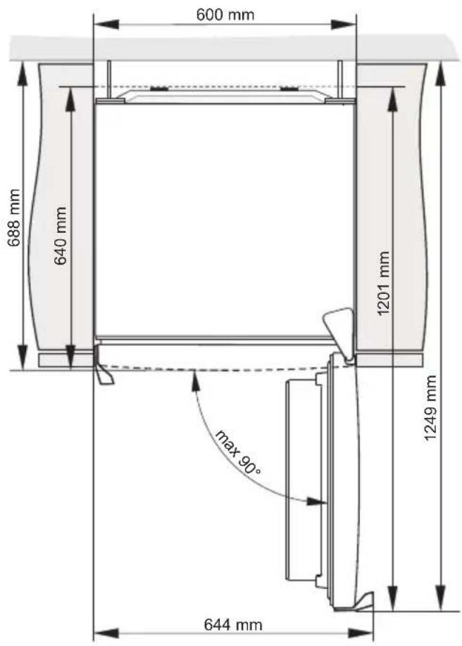 600 mm 688 mm 640 mm 1201 mm 1249 mm max 90° 644 mm