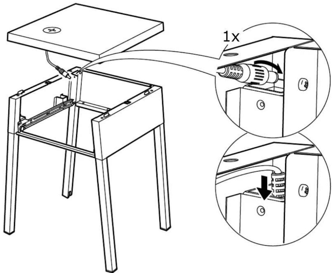 Technical diagram showing a mechanical assembly with labeled components and 1x magnified views of internal components.