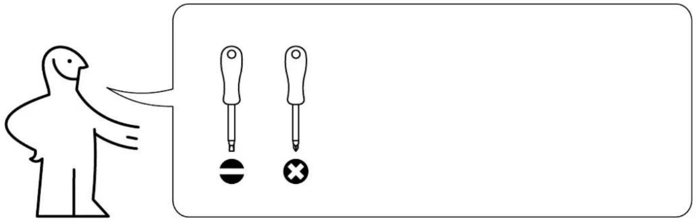 Diagram showing a person pointing to two screwdriver tips with icons for negative and positive values, likely illustrating a visual or instructional concept.