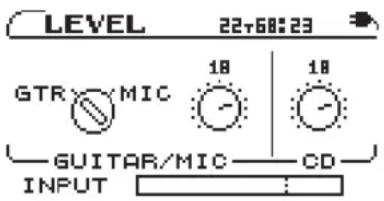 LEVEL 22+68:23 GTR MIC 18 18 GUITAR/MIC CD INPUT :