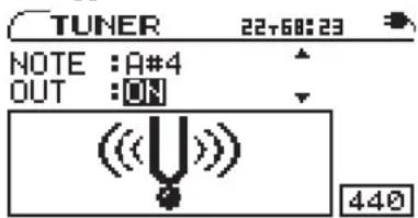 TUNER 22+60:23 NOTE :A#4 OUT :ON (<<)) 440