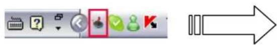 Screenshot of a software toolbar with icons and a right-pointing arrow symbol