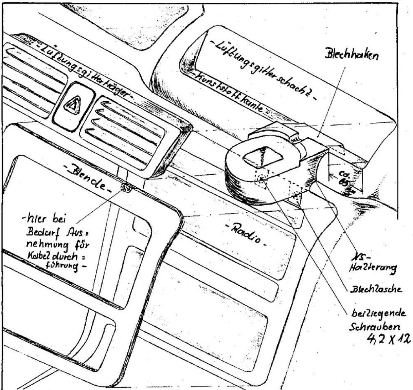 -Luftungsgitter, hänger- -Luftungsgitter, schoch 2 - -kunst kstoff, kunle -Blende- -hier bei Bedarf Aus = nehmung für Kube2 durch = führung - -Radio- -VS- -HoZterang -Blech?asche beiziegende Schrauben 4,2 x 12 Blechhaken
