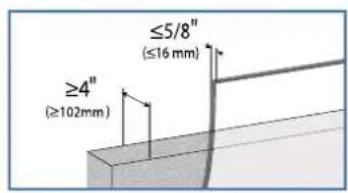 ≥4" (≥102mm) ≤5/8" (≤16 mm)