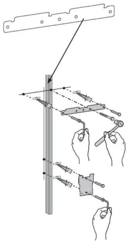 Technical diagram showing installation or assembly steps with labeled components and alignment instructions