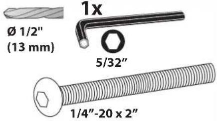 Ø 1/2" (13 mm) 1x 5/32" 1/4"-20 x 2"