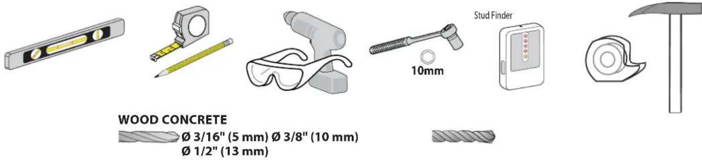 Wood CONCRETE Ø 3/16" (5 mm) Ø 3/8" (10 mm) Ø 1/2" (13 mm) Stud Finder