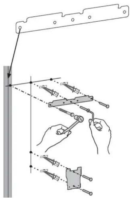 Technical diagram showing mechanical assembly steps with labeled components and alignment instructions
