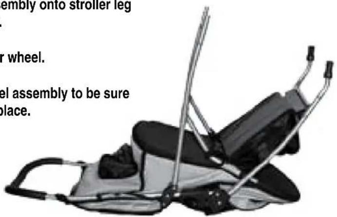 sembly onto stroller leg r wheel. el assembly to be sure place.