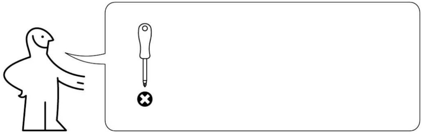 Diagram showing a person pointing at a screwdriver with a cross symbol, likely illustrating a medical or instructional concept.