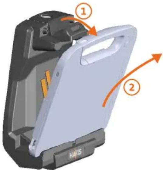 Diagram of a device's internal structure with numbered annotations indicating component parts and directional arrows.