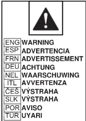 ENG WARNING ESP ADVERTENCIA FRN ADVERTISSEMENT DEU ACHTUNG NEL WAARSCHUWING ITL AVVERTENZA ČEŠ VÝSTRAHA SLK VÝSTRAHA POR AVISO TUR UYARI