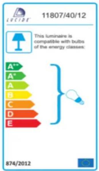 11807/40/12 This luminaire is compatible with bulbs of the energy classes: A** A* A B C D E 874/2012