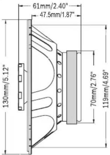 61mm/2.40" 47.5mm/1.87" 130mm/5.12" 70mm/2.76" 119mm/4.69"