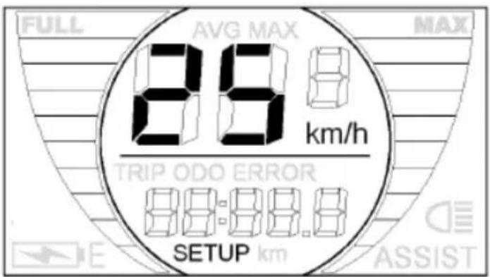 FULL AVG MAX MAX 22 km/h TRIP ODO ERROR 88:88.8 SETUP km ASSIST