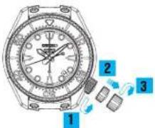 Diagram of a wristwatch with numbered parts indicating key components for assembly or repair.